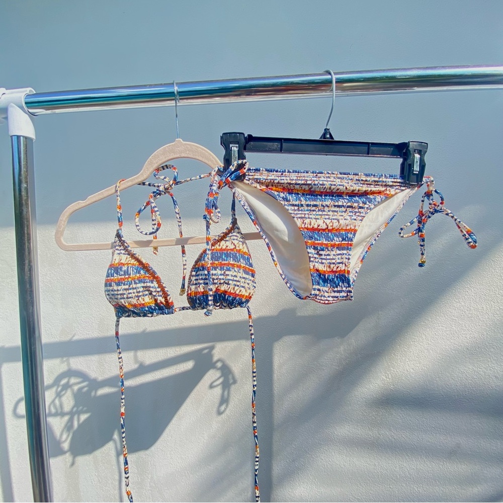 Le Mar by Laura Aguadela Blue & Rust Beaded Abstract Bikini Set Size Small